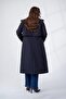 Women's Plus Size Collar Buckle Trench Coat Navy Blue - 7