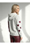 Women's Hooded Three Thread Sh Fleece-Lined Double Color Sleeve Detailed Heart B Printed Soft Textured Cotton Inside Long - 2