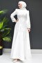 Aysu Stone Hijab Evening Dress White