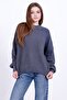 Anthracite Oversized Crew Neck Women's Knitwear Sweater - 8