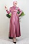 Shoulder Stoned Satin Evening Dress Dark Pink - 2