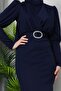 Cross Collar Dress Navy Blue - 4