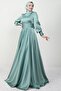Pleated Waist Satin Evening Dress Mint