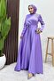 Stoned Satin Evening Dress Lilac