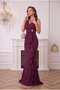 Women's Double Breasted Collar with Flounces on the Front and Gold Stones, Plum Color Women's Evening Dress, Graduation Dress - 5