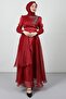 Stoned Organza Evening Dress Claret Red - 4