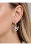 Brass Silver Color Heart Model Zircon Stone Moon Star Embroidered Women's Earrings - 4