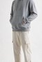 3 İp Men's Gray Hooded Casual Sweatshirt with Kangaroo Pocket - 6