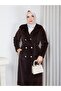 Angora Classic Belted Stylish Fox Coat Brown - 6