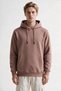 3 İp Men's Brown Hooded Casual Sweatshirt with Kangaroo Pocket