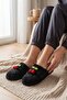Plush Women's House Slippers with Cherry Detail - Cute Design Warm Black Room Slippers - 2