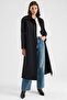 Apolet Detailed Large Size Water Repellent Long Trench Coat Black 6899 - 4