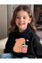 Girl's Black Hooded Heart Capy Bara Printed Sweatshirt