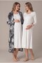 Women's Ecru Lace Long Sleeve Patterned Maternity Nightgown Set with Easy Breastfeeding Dressing Gown