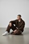 Men's Brown Half-Zip Hooded Tracksuit Set - 2