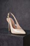 Cream Patent Leather Transparent Detailed Slingback Stiletto Pointed Toe Gold Buckle Thin Heel Wedding Event Elegance - 7