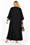 Plus Size Stone Detailed V-Neck Pocketed Slit Long Black Women's Dress - 2