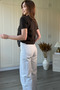 Short Sleeve Brown Knitwear Blouse with Shoulder Detail and Scarf - 8