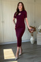 Chest Detailed, Padded, Lace Embroidered Midi Elegant Burgundy Dress - 4