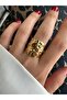Gold Steel Anti-Tarnish Thick Self-Patterned Stone Ring - 4