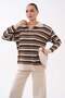 Women's Polo Collar Striped Sweater - 2