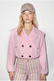 Women's Pink Wide Double-Breasted Collar Pocket Detailed Elastic Crop Trench Coat 2834 60286460 - 2