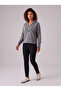 Women's Gray V-Neck Hooded Sweatshirt with Stitching Detail and Piece-Dye Washed Effect, 100% Cotton - 5