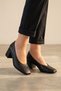 Amelia Women's Black Genuine Leather Lined Thick Heeled Shoes - 2