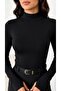 Women's Black Half Fisherman Long Sleeve Blouse - 3