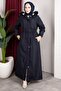 Removable Hooded Welsoft Lined Long Women's Coat - Navy Blue - 4