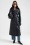 Removable Fur Cape and Buckle Detailed Crush Leather Trench Coat Black 6907 - 3