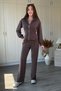Zippered Waist Detail Tensel Fabric Brown Wide Leg Suit - 6