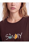 Ozmarka New Season Brown Crew Neck Printed Women's Pajama Set - 3