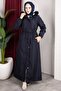Removable Hooded Welsoft Lined Long Women's Coat - Navy Blue - 5
