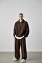Men's Brown Half-Zip Hooded Tracksuit Set