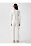 Vizyon New Season Ecru Boat Neck Polka Dot Women's Pajama Set - 4