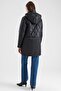 Removable Hooded Plus Size Quilted Coat Black 6906 - 8