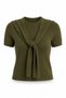 Short Sleeve Khaki Knitwear Blouse with Shoulder Detail and Scarf - 3