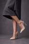 Cream Patent Leather Transparent Detailed Slingback Stiletto Pointed Toe Gold Buckle Thin Heel Wedding Event Elegance