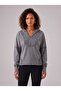 Women's Gray V-Neck Hooded Sweatshirt with Stitching Detail and Piece-Dye Washed Effect, 100% Cotton - 2