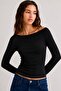 Women's Black Boat Neck Soft and Flexible Fabric Wide Sleeve Body-Fitting Blouse 91982 - 5