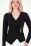 Cotton Buckle Detailed V-Neck Blouse Women's Blouse 5867076 - 6
