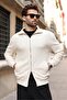 Ecru Stand Collar Men's Knitwear Cardigan with Double Zipper Pockets E7198 - 3