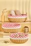 Rattan Look Oval 3-Piece Multi-Purpose Organizer Basket Set with Handles and Plaid Fabric
