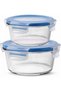Glass Food Containers, Meal Prep Containers with Leak-Proof Silicone Lids, 400ml & 620ml, Airtight & BPA-Free, Blue, Microwave & Freezer Safe (Round)