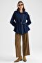 Zipper Closure, Elastic Waist and Belt Detail Denim Jacket Dark Blue 8257 - 3