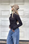 Black Stand Collar Zippered Sports Jacket with Finger Detail - 6