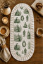 French Castle Patterned Duck Fabric 30X80 Ruffled Oval Runner