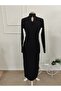 Women's long sleeve turtleneck ruched waist maxi modal dress - 6