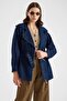 Zipper Closure, Elastic Waist and Belt Detail Denim Jacket Dark Blue 8257 - 2